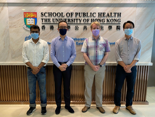 Members of the research team from HKUMed include: (from left to right) Dr Sheikh Taslim Ali, Research Assistant Professor, School of Public Health, HKUMed; Professor Gabriel Leung, Dean of Medicine, Helen and Francis Zimmern Professor in Population Health, Chair Professor of Public Health Medicine, HKUMed, and Founding Director of the WHO Collaborating Centre for Infectious Disease Epidemiology and Control; Professor Benjamin Cowling, Division Head of Epidemiology and Biostatistics, School of Public Health, HKUMed, and Co-Director of the WHO Collaborating Centre for Infectious Disease Epidemiology and Control; and Dr Eric Lau, Scientific Officer, School of Public Health, HKUMed.